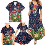 Personalised Sydney Roosters Rugby Christmas Family Matching Summer Maxi Dress and Hawaiian Shirt Santa Rugby Mascot - Pine Wreath Festive