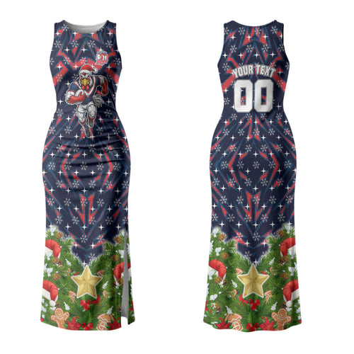 Personalised Sydney Roosters Rugby Christmas Family Matching Tank Maxi Dress and Hawaiian Shirt Santa Rugby Mascot - Pine Wreath Festive