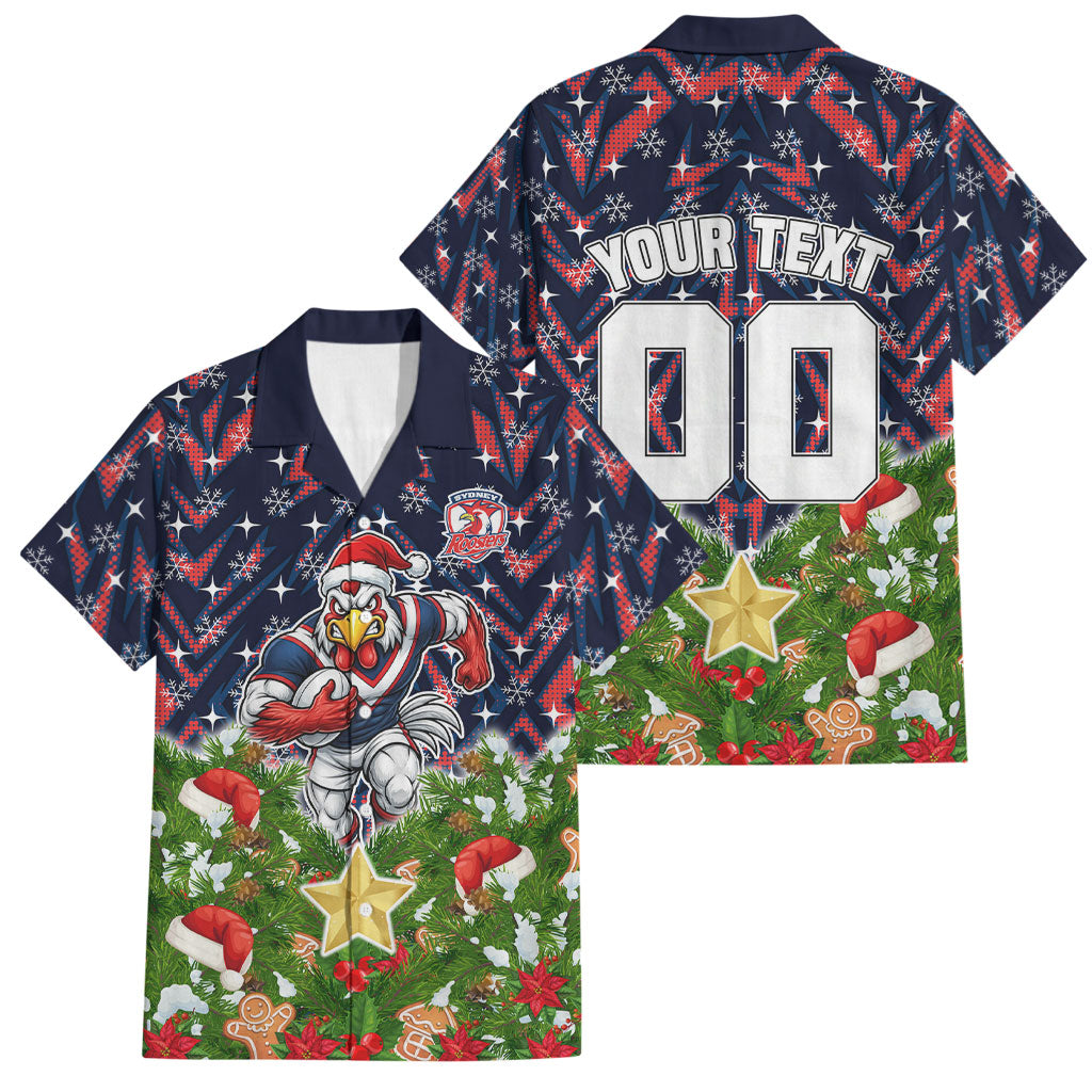 Personalised Sydney Roosters Rugby Christmas Family Matching Tank Maxi Dress and Hawaiian Shirt Santa Rugby Mascot - Pine Wreath Festive