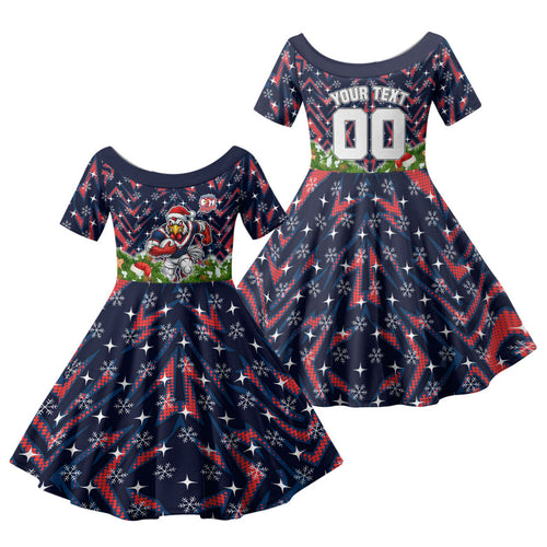 Personalised Sydney Roosters Rugby Christmas Family Matching Tank Maxi Dress and Hawaiian Shirt Santa Rugby Mascot - Pine Wreath Festive