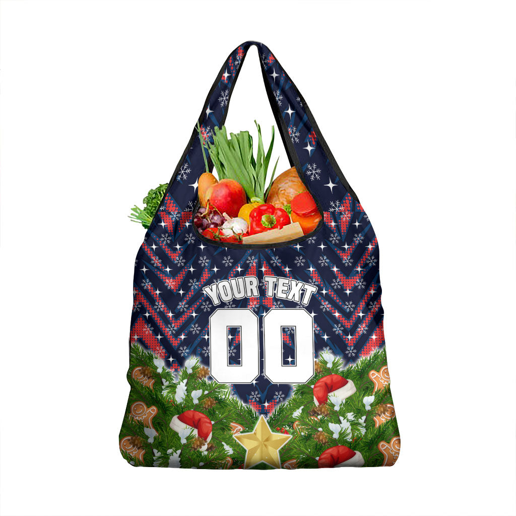 Personalised Sydney Roosters Rugby Christmas Grocery Bag Santa Rugby Mascot - Pine Wreath Festive