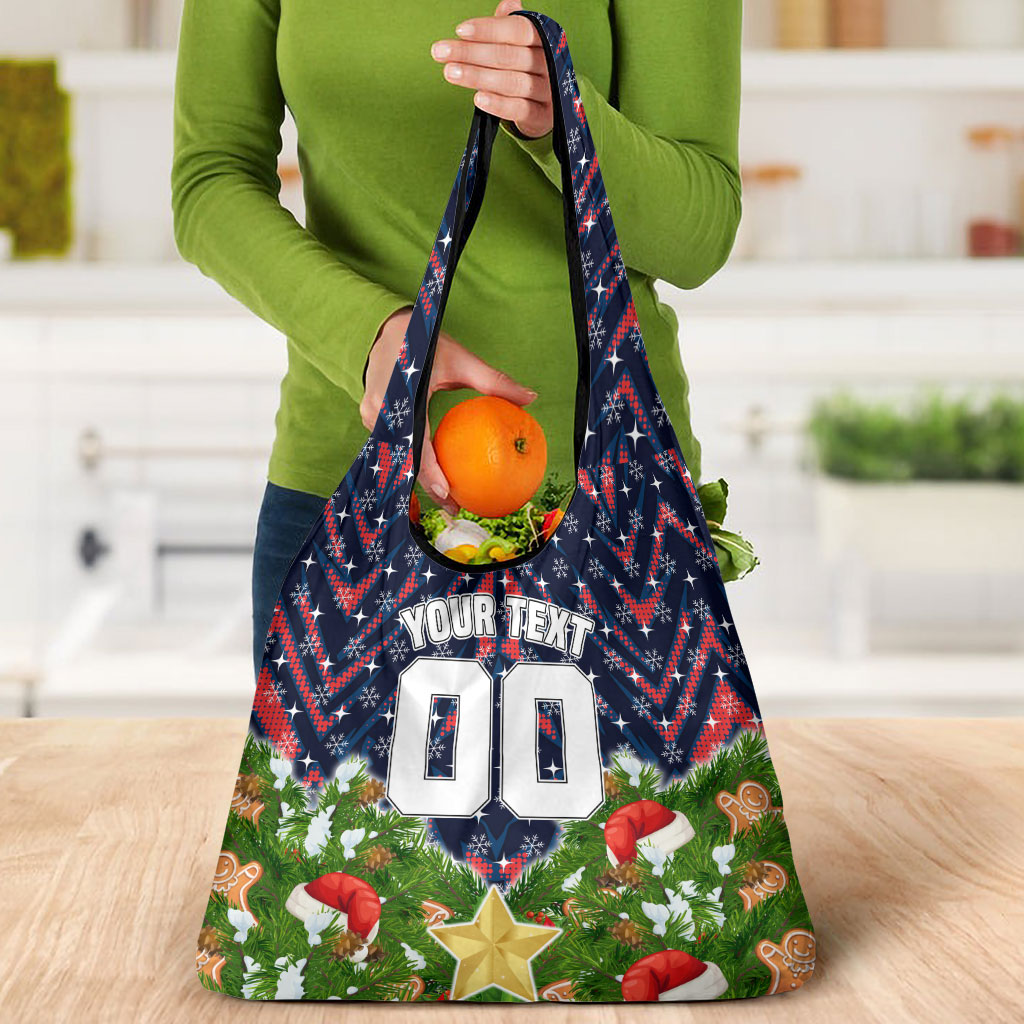Personalised Sydney Roosters Rugby Christmas Grocery Bag Santa Rugby Mascot - Pine Wreath Festive
