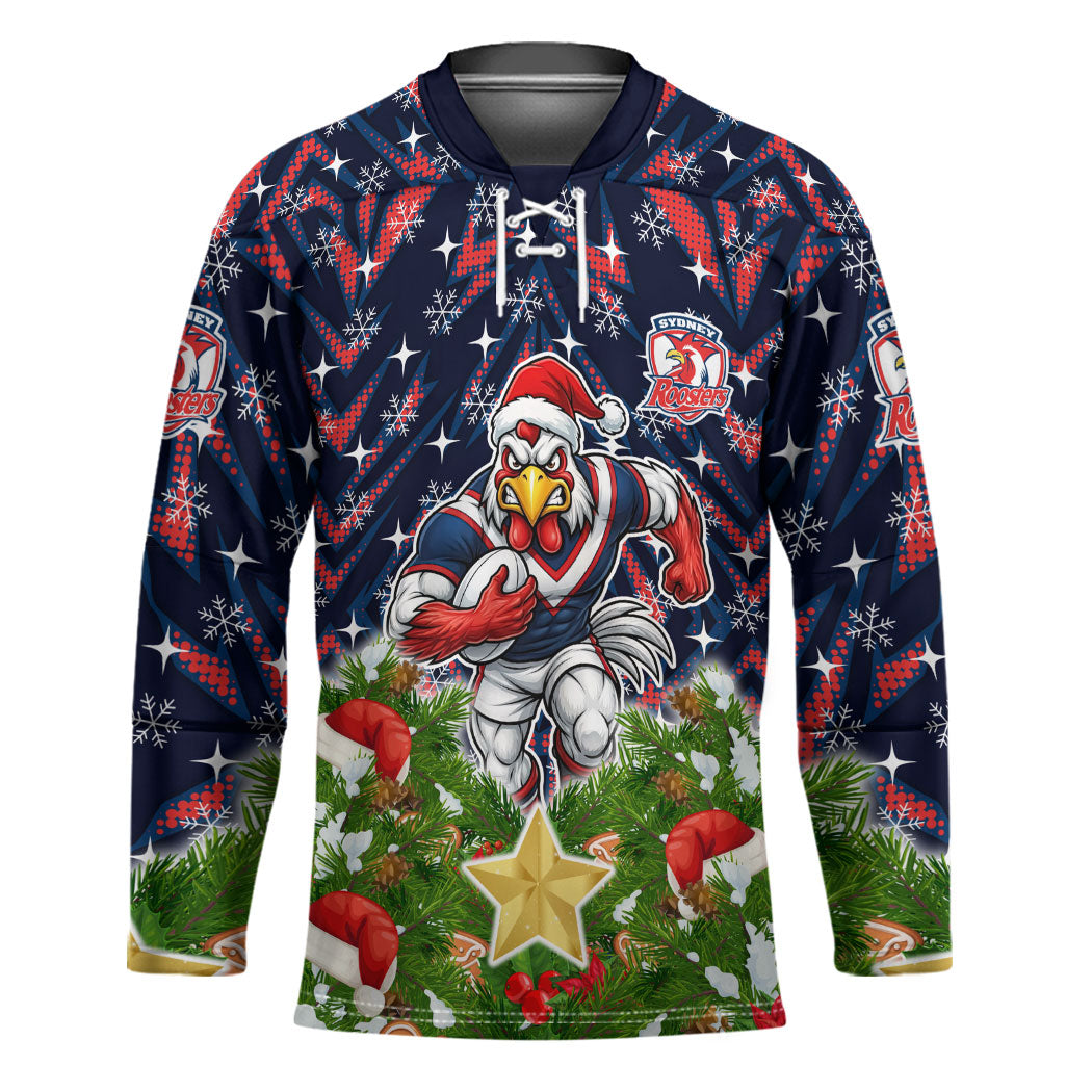 Personalised Sydney Roosters Rugby Christmas Hockey Jersey Santa Rugby Mascot - Pine Wreath Festive