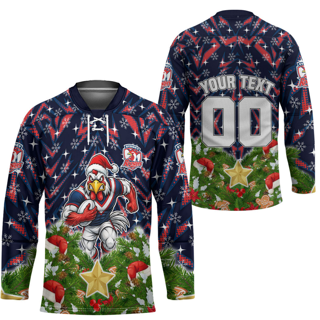 Personalised Sydney Roosters Rugby Christmas Hockey Jersey Santa Rugby Mascot - Pine Wreath Festive