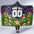 Personalised Sydney Roosters Rugby Christmas Hooded Blanket Santa Rugby Mascot - Pine Wreath Festive