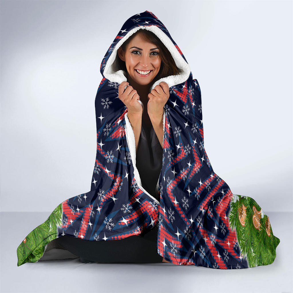 Personalised Sydney Roosters Rugby Christmas Hooded Blanket Santa Rugby Mascot - Pine Wreath Festive