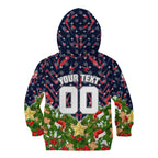 Personalised Sydney Roosters Rugby Christmas Kid Hoodie Santa Rugby Mascot - Pine Wreath Festive