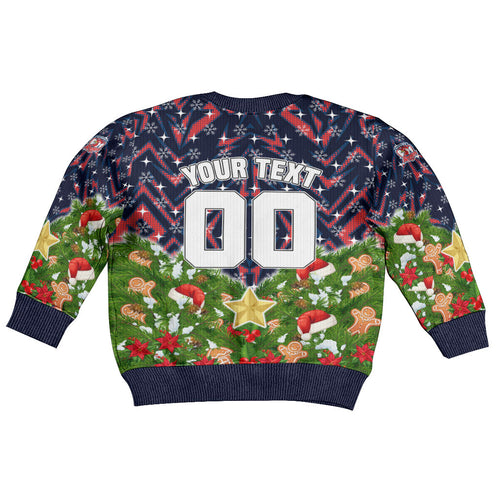 Personalised Sydney Roosters Rugby Christmas Kid Ugly Christmas Sweater Santa Rugby Mascot - Pine Wreath Festive