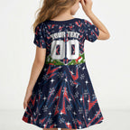 Personalised Sydney Roosters Rugby Christmas Kid Short Sleeve Dress Santa Rugby Mascot - Pine Wreath Festive
