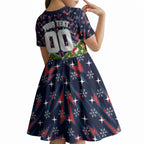 Personalised Sydney Roosters Rugby Christmas Kid Short Sleeve Dress Santa Rugby Mascot - Pine Wreath Festive