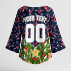 Personalised Sydney Roosters Rugby Christmas Kimono Sleeve Blouse Santa Rugby Mascot - Pine Wreath Festive