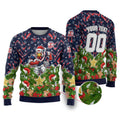 Personalised Sydney Roosters Rugby Christmas Ugly Christmas Sweater Santa Rugby Mascot - Pine Wreath Festive