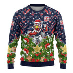 Personalised Sydney Roosters Rugby Christmas Ugly Christmas Sweater Santa Rugby Mascot - Pine Wreath Festive