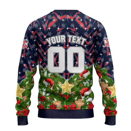 Personalised Sydney Roosters Rugby Christmas Ugly Christmas Sweater Santa Rugby Mascot - Pine Wreath Festive
