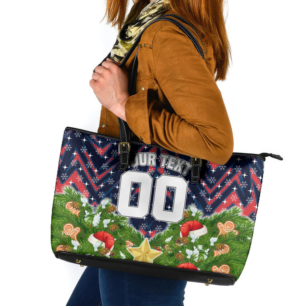 Personalised Sydney Roosters Rugby Christmas Leather Tote Bag Santa Rugby Mascot - Pine Wreath Festive