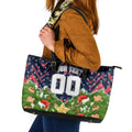 Personalised Sydney Roosters Rugby Christmas Leather Tote Bag Santa Rugby Mascot - Pine Wreath Festive