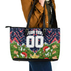 Personalised Sydney Roosters Rugby Christmas Leather Tote Bag Santa Rugby Mascot - Pine Wreath Festive