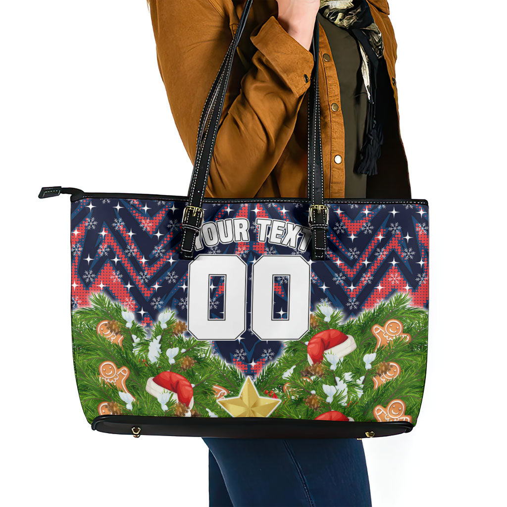 Personalised Sydney Roosters Rugby Christmas Leather Tote Bag Santa Rugby Mascot - Pine Wreath Festive