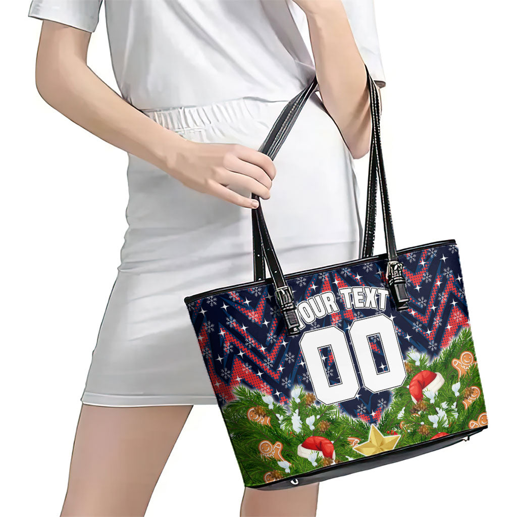 Personalised Sydney Roosters Rugby Christmas Leather Tote Bag Santa Rugby Mascot - Pine Wreath Festive