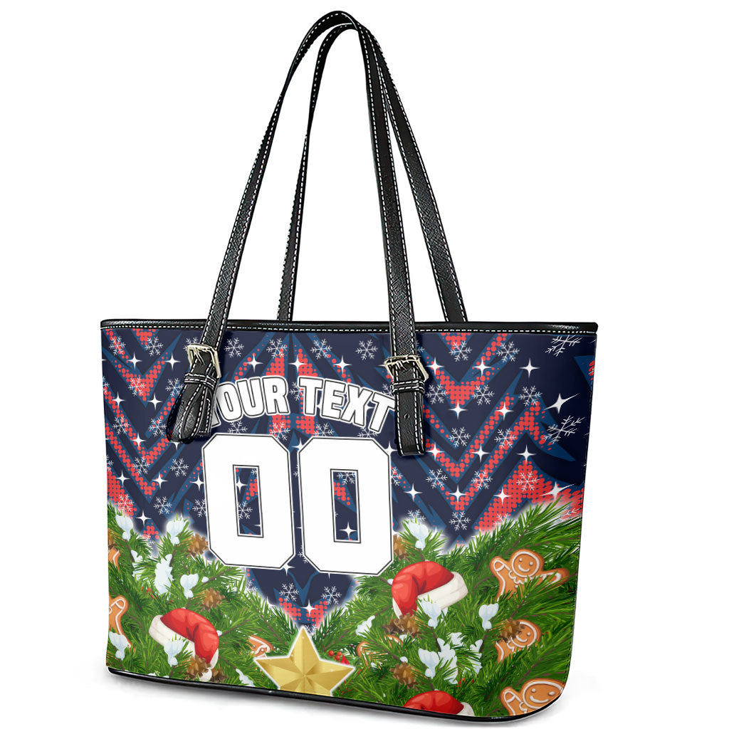Personalised Sydney Roosters Rugby Christmas Leather Tote Bag Santa Rugby Mascot - Pine Wreath Festive