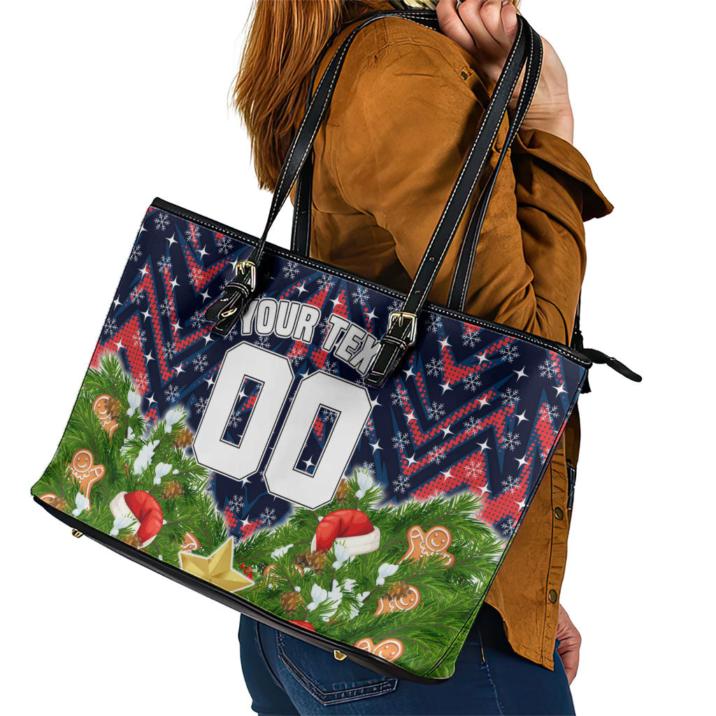 Personalised Sydney Roosters Rugby Christmas Leather Tote Bag Santa Rugby Mascot - Pine Wreath Festive