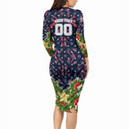 Personalised Sydney Roosters Rugby Christmas Long Sleeve Bodycon Dress Santa Rugby Mascot - Pine Wreath Festive