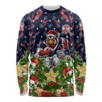 Personalised Sydney Roosters Rugby Christmas Long Sleeve Shirt Santa Rugby Mascot - Pine Wreath Festive