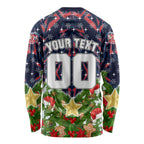 Personalised Sydney Roosters Rugby Christmas Long Sleeve Shirt Santa Rugby Mascot - Pine Wreath Festive