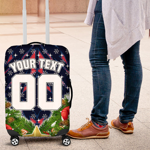 Personalised Sydney Roosters Rugby Christmas Luggage Cover Santa Rugby Mascot - Pine Wreath Festive