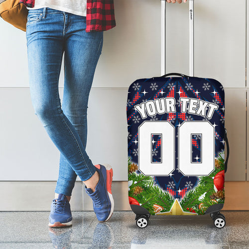 Personalised Sydney Roosters Rugby Christmas Luggage Cover Santa Rugby Mascot - Pine Wreath Festive