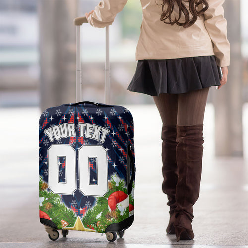Personalised Sydney Roosters Rugby Christmas Luggage Cover Santa Rugby Mascot - Pine Wreath Festive