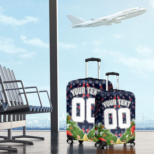 Personalised Sydney Roosters Rugby Christmas Luggage Cover Santa Rugby Mascot - Pine Wreath Festive