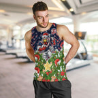 Personalised Sydney Roosters Rugby Christmas Men Tank Top Santa Rugby Mascot - Pine Wreath Festive