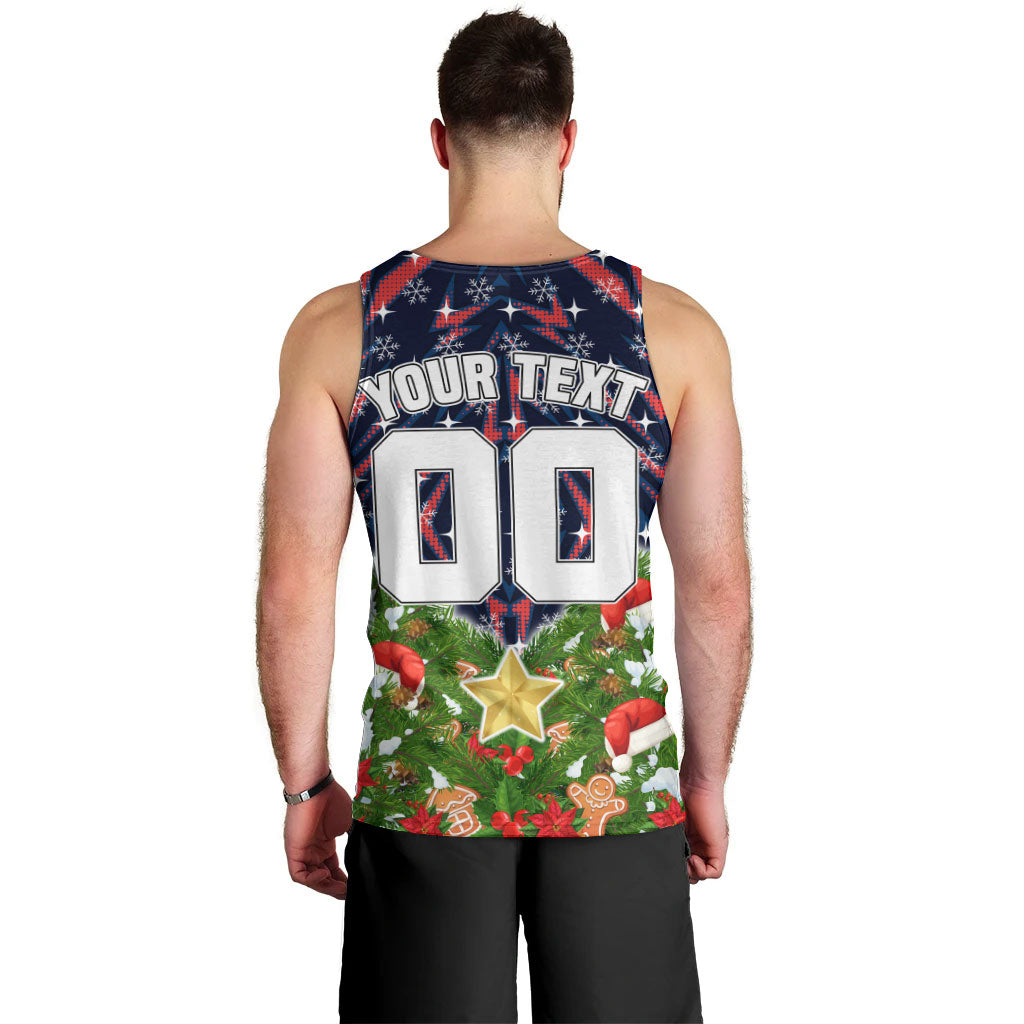 Personalised Sydney Roosters Rugby Christmas Men Tank Top Santa Rugby Mascot - Pine Wreath Festive