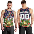 Personalised Sydney Roosters Rugby Christmas Men Tank Top Santa Rugby Mascot - Pine Wreath Festive