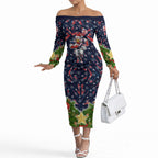 Personalised Sydney Roosters Rugby Christmas Off The Shoulder Long Sleeve Dress Santa Rugby Mascot - Pine Wreath Festive
