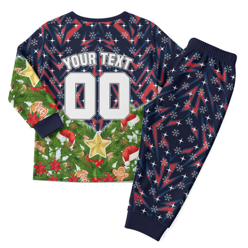 Personalised Sydney Roosters Rugby Christmas Pajama Set Santa Rugby Mascot - Pine Wreath Festive