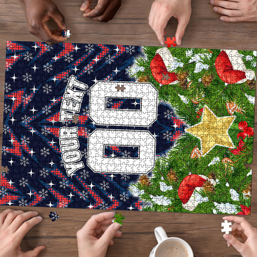 Personalised Sydney Roosters Rugby Christmas Puzzle Santa Rugby Mascot - Pine Wreath Festive