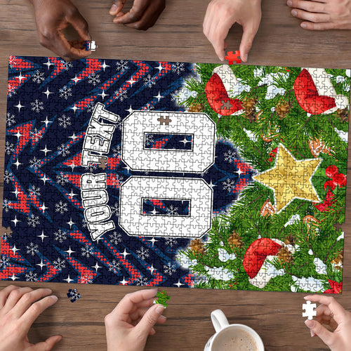 Personalised Sydney Roosters Rugby Christmas Puzzle Santa Rugby Mascot - Pine Wreath Festive