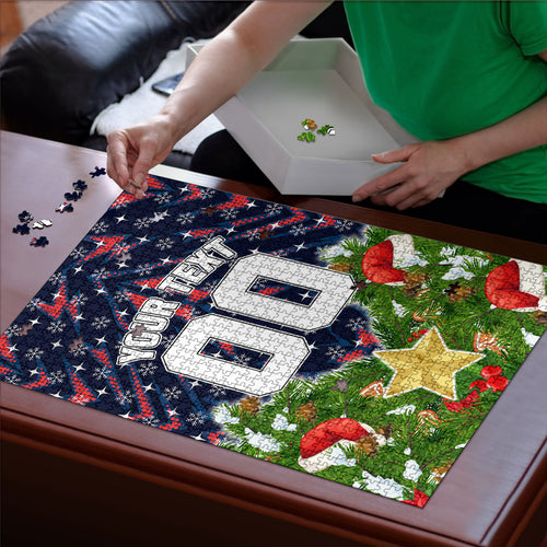 Personalised Sydney Roosters Rugby Christmas Puzzle Santa Rugby Mascot - Pine Wreath Festive