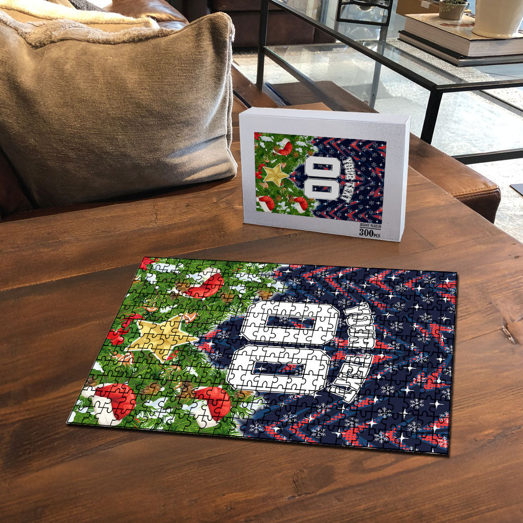 Personalised Sydney Roosters Rugby Christmas Puzzle Santa Rugby Mascot - Pine Wreath Festive