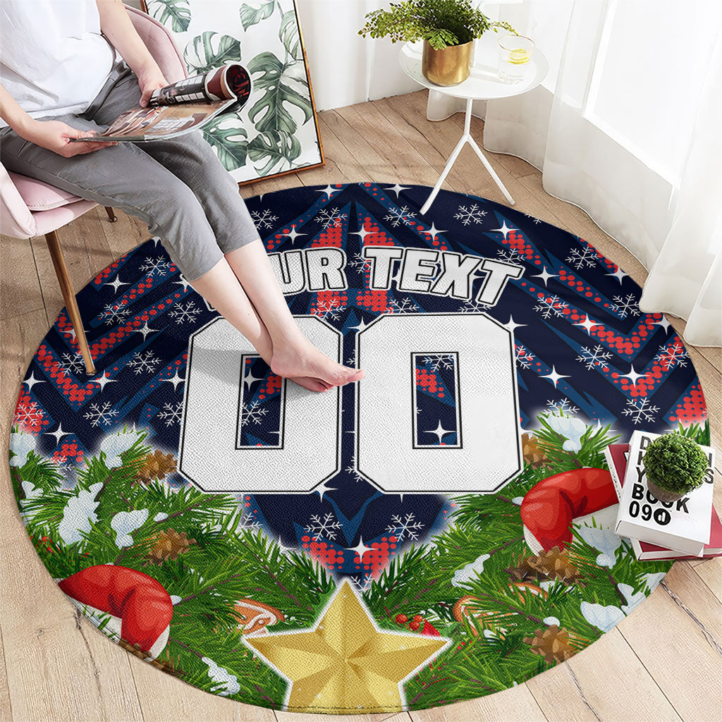 Personalised Sydney Roosters Rugby Christmas Round Carpet Santa Rugby Mascot - Pine Wreath Festive