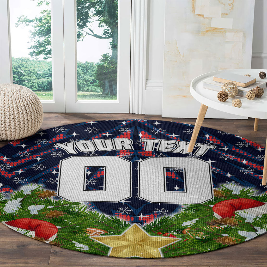 Personalised Sydney Roosters Rugby Christmas Round Carpet Santa Rugby Mascot - Pine Wreath Festive