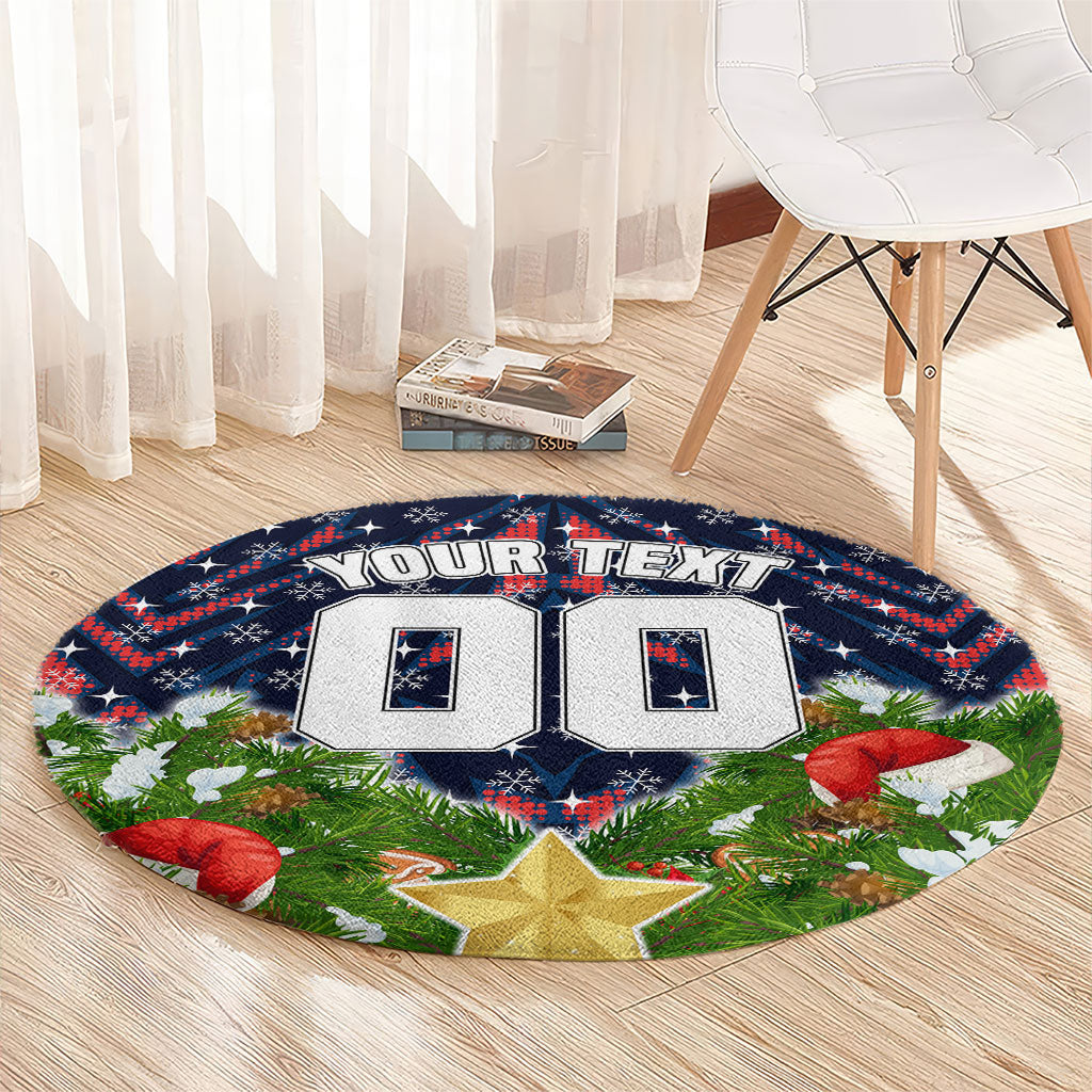 Personalised Sydney Roosters Rugby Christmas Round Carpet Santa Rugby Mascot - Pine Wreath Festive