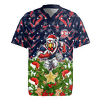 Personalised Sydney Roosters Rugby Christmas Rugby Jersey Santa Rugby Mascot - Pine Wreath Festive