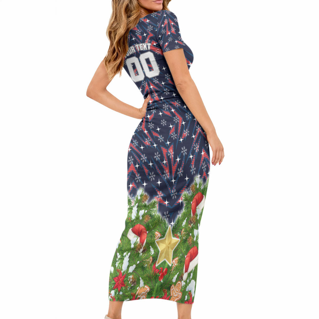 Personalised Sydney Roosters Rugby Christmas Short Sleeve Bodycon Dress Santa Rugby Mascot - Pine Wreath Festive