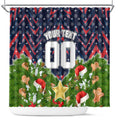 Personalised Sydney Roosters Rugby Christmas Shower Curtain Santa Rugby Mascot - Pine Wreath Festive
