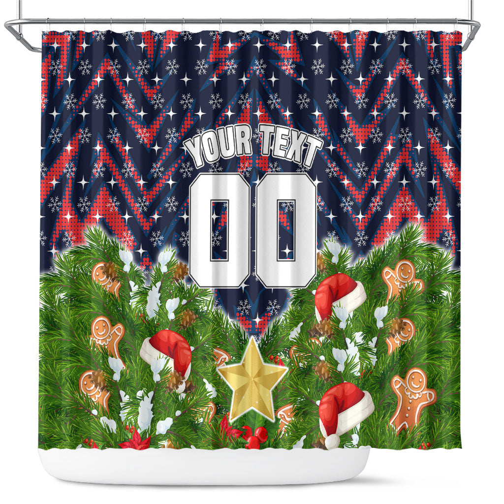 Personalised Sydney Roosters Rugby Christmas Shower Curtain Santa Rugby Mascot - Pine Wreath Festive