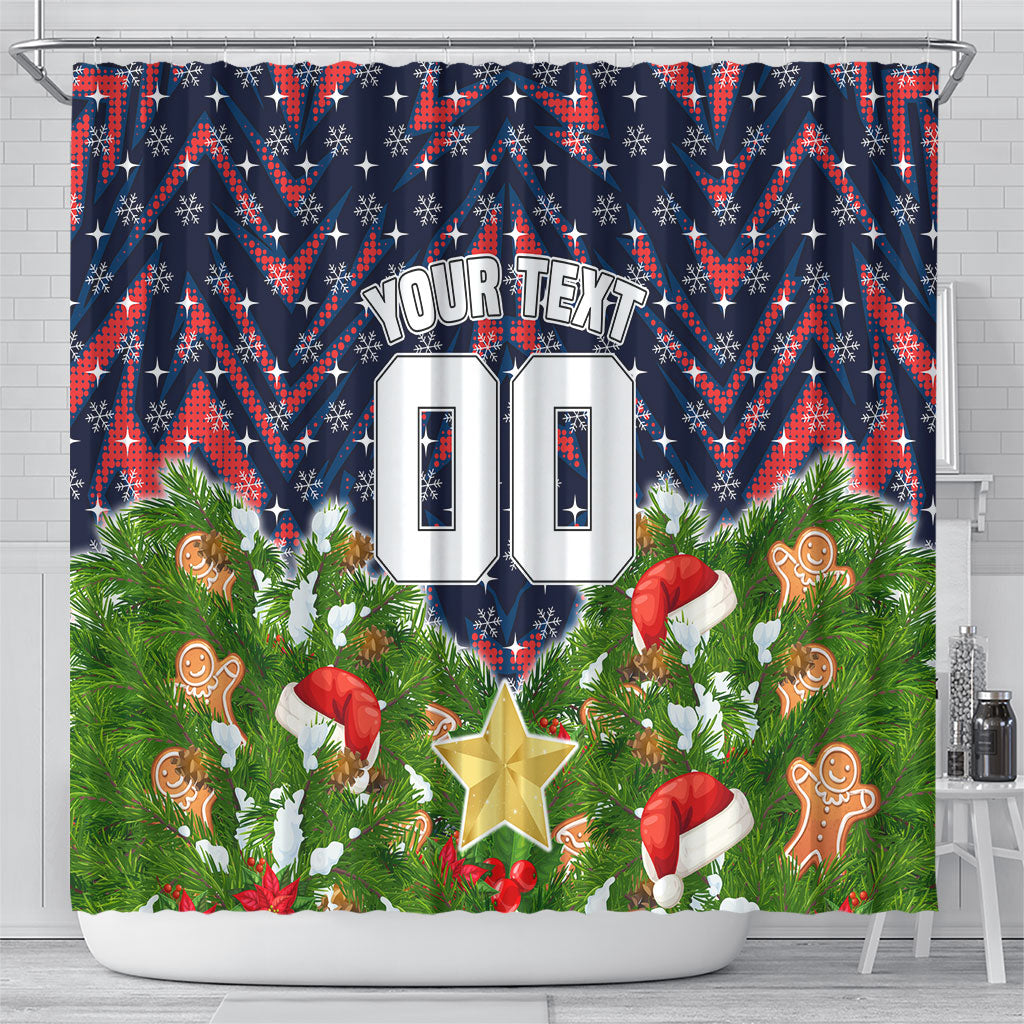 Personalised Sydney Roosters Rugby Christmas Shower Curtain Santa Rugby Mascot - Pine Wreath Festive