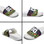 Personalised Sydney Roosters Rugby Christmas Slide Sandals Santa Rugby Mascot - Pine Wreath Festive